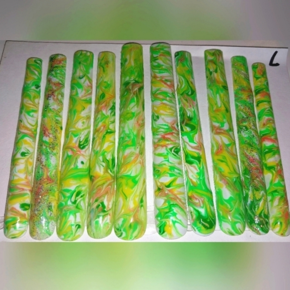 Handmade Vibrant Green and Yellow Print Press on Nails Set Sz Large